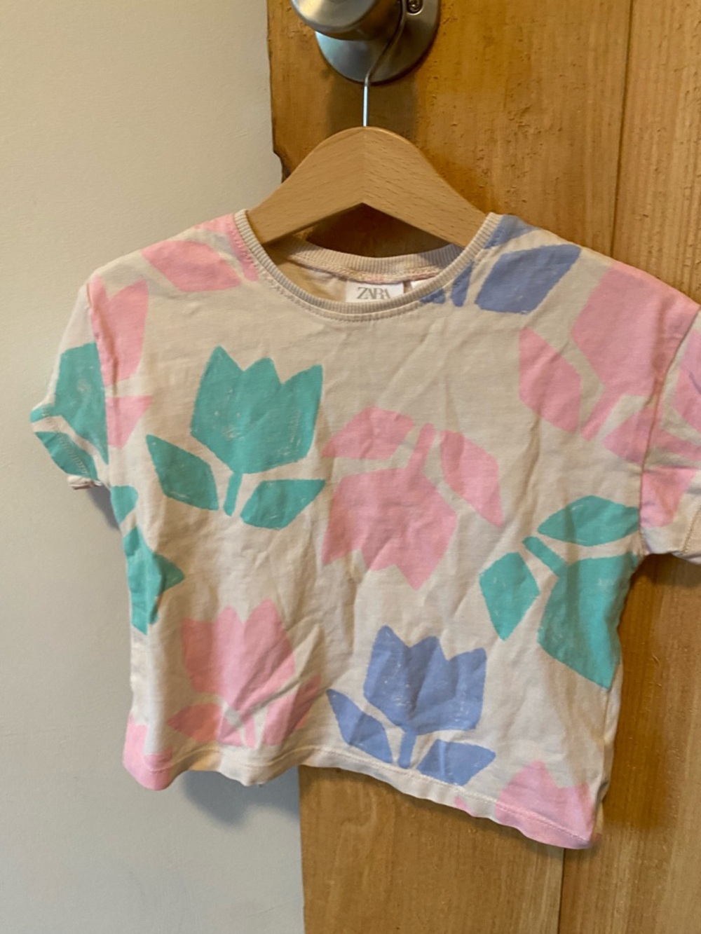 Zara Pastel Floral Short Sleeve Tee - Cream, Pink, Teal, Light Blue